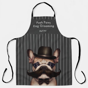 Delantal Dog Grooming Business Funny Frenchie Pinstripe