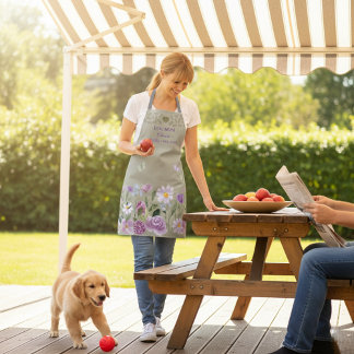 Delantal Dog Mom Elegant Floral Sage Personalized Apron
