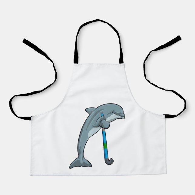 Delantal Dolphin at Hockey with Hockey stick (Anverso)