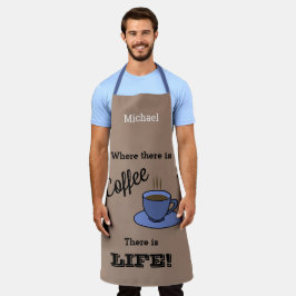 Delantal Donde hay café hay LIFE. Marron. Nombrado