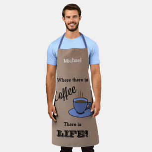 Delantal Donde hay café hay LIFE. Marron. Nombrado
