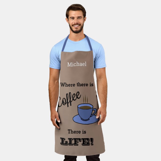 Delantal Donde hay café hay LIFE. Marron. Nombrado (Gastado)