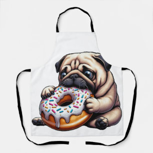 Delantal Donut de pug lindo dibujo animado divertido mastic
