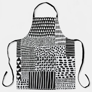Delantal Doodle blanco negro: etnia sin foco
