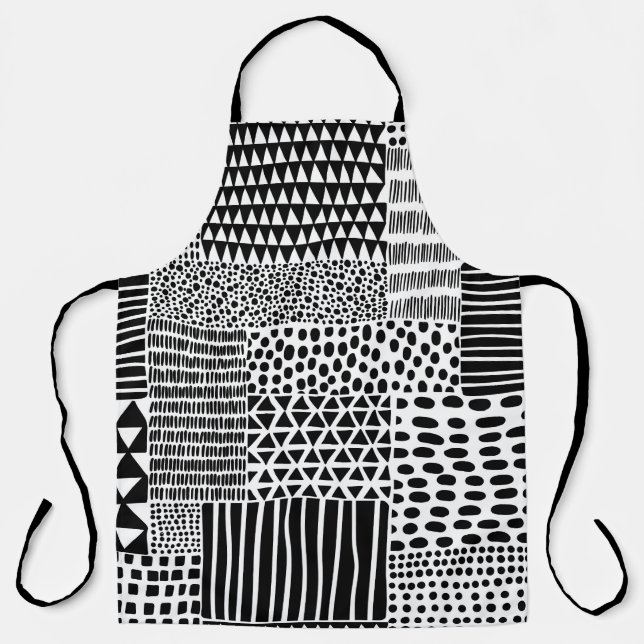 Delantal Doodle blanco negro: etnia sin foco (Anverso)