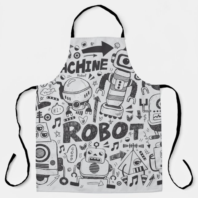 Delantal doodle robot element, illustrator line tools drawi (Anverso)