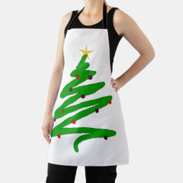 Delantal Doodle verde de árbol de Navidad Minimalista