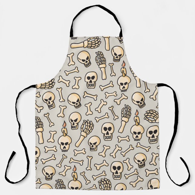 Delantal Doodles de esqueleto: Patrón textil de época. (Anverso)