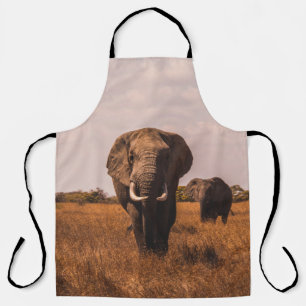 DELANTAL DOS ELEFANTES CAMINANDO POR UN TERRENO CUBIERTO DE