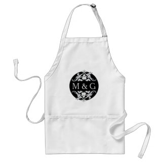 Delantal Dos monogramas con Scrollwork y las hojas A09