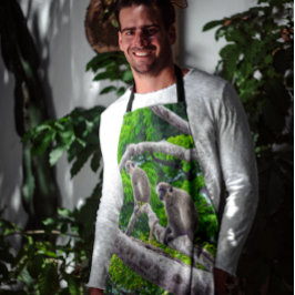 Delantal Dos Monos Verdes Sentados En El Ápron De Impresión