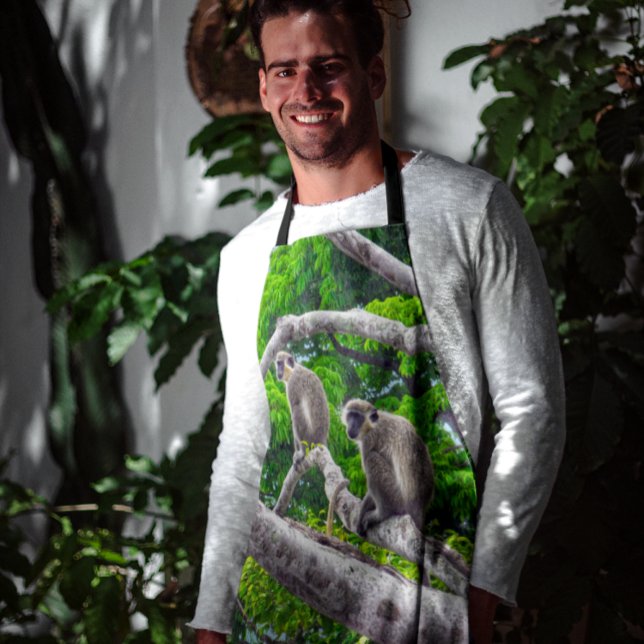 Delantal Dos Monos Verdes Sentados En El Ápron De Impresión (Subido por el creador)