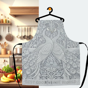 Delantal Dos Peacocks Winter Love Art Apron, Chefs Kitchen