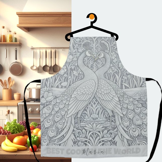 Delantal Dos Peacocks Winter Love Art Apron, Chefs Kitchen (Two Peacocks Art Apron)