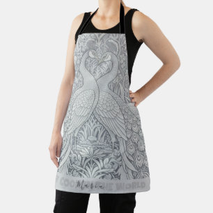 Delantal Dos Peacocks Winter Love Art Apron, Chefs Kitchen