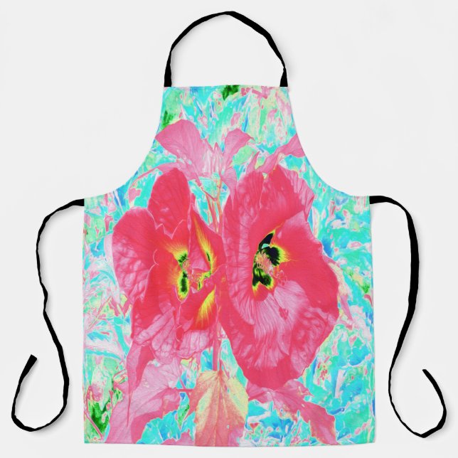 Delantal Dos rosados ciruelas de coral rojo loco hibiscus e (Anverso)
