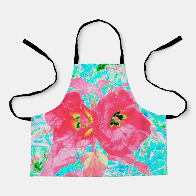 Delantal Dos rosados ciruelas de coral rojo loco hibiscus e (Anverso)