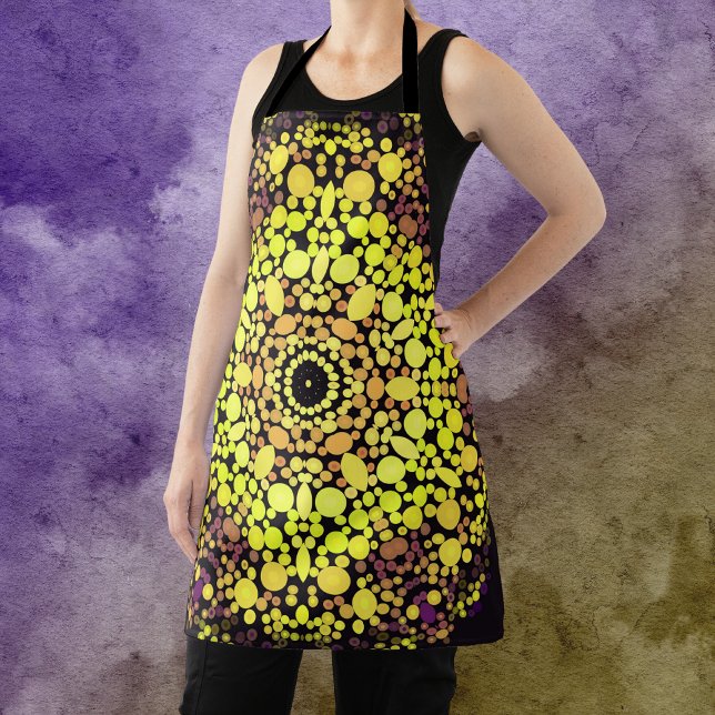 Delantal Dot Mandala Flor amarillo morado y negro (Subido por el creador)