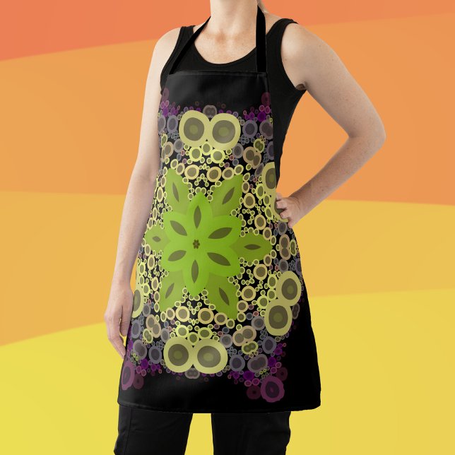 Delantal Dot Mandala Flor Amarillo Verde y Púrpura (Subido por el creador)