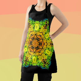 Delantal Dot Mandala Flor Naranja Amarillo Verde y Azul