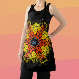 Delantal Dot Mandala Flor Naranja amarillo y azul