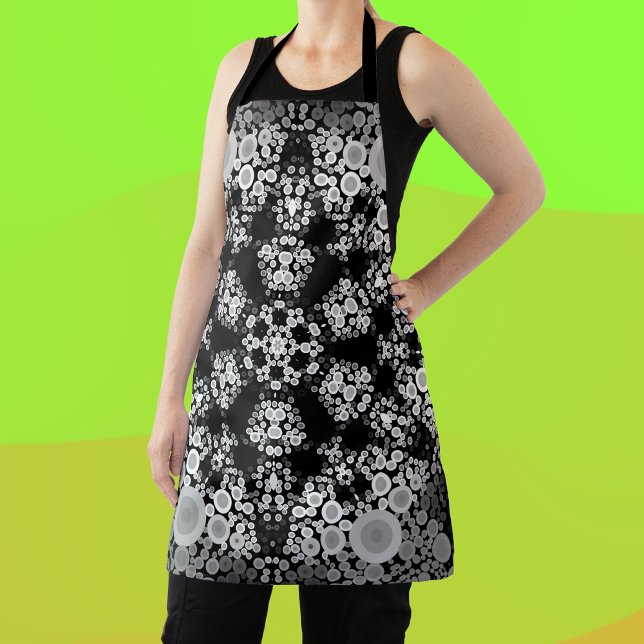 Delantal Dot Mandala Flores Gris y Negro (Subido por el creador)