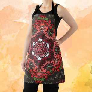 Delantal Dot Mandala Verde Rojo y Blanco