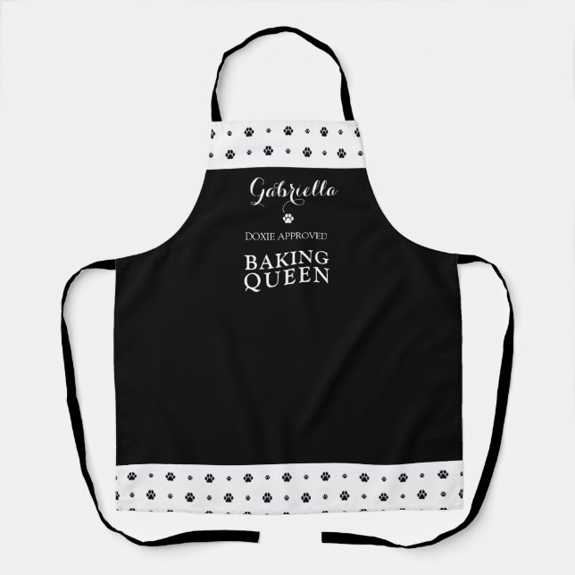 Delantal Doxie Aprobado Baking Queen Black White Personaliz (Anverso)