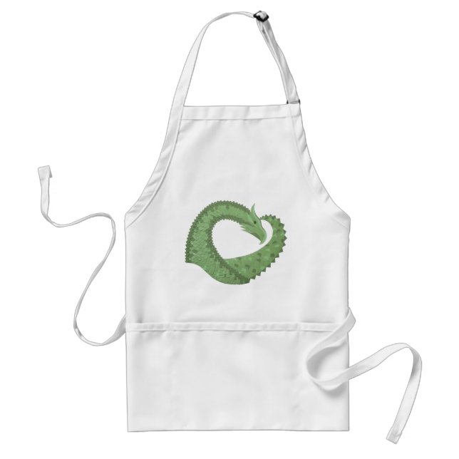 Delantal Dragón de corazón verde oliva en blanco (Frente)