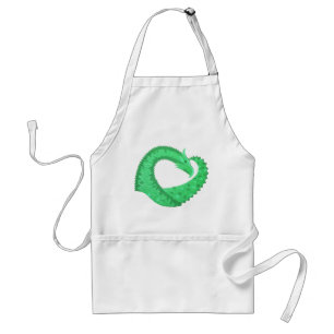 Delantal Dragón del corazón verde sobre blanco
