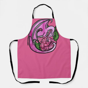 Delantal Dragón rosa caliente Flores florales Geek Chica