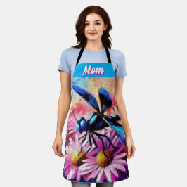 Delantal Dragonfly impresionista sobre la floral de Daisies