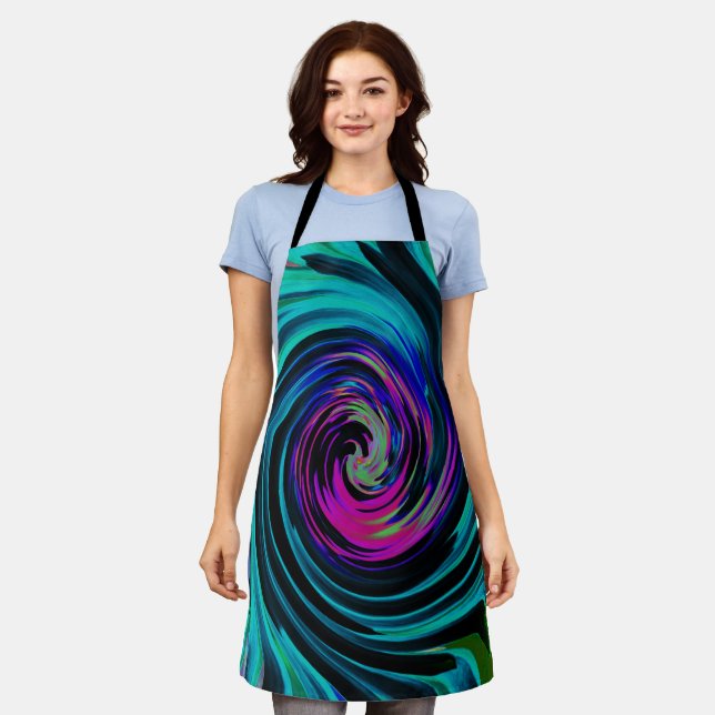 Delantal Dramático giro retro negro y turquesa (Gastado)