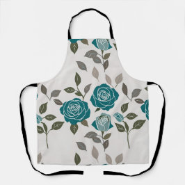 Delantal Drawn Roses In Muted Blues And Greens 