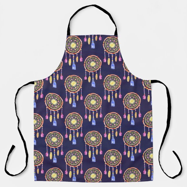 Delantal Dreamcatchers Fethers Watercolor Seamless Textura (Anverso)