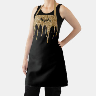 Delantal Dripping Gold Glitter Black Personalizado M