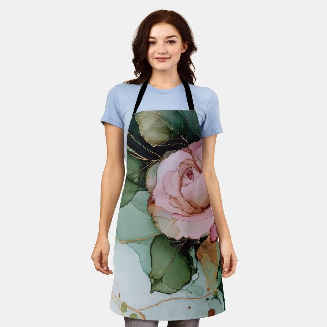 Delantal Ducha de novia floral rosa de tono romántico (Gastado)