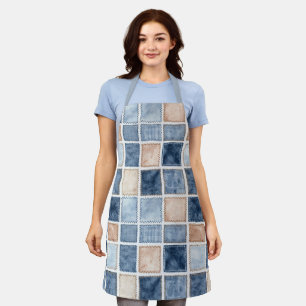 Delantal Ducha Nupcial de Mezclilla Azul Crema Falsa