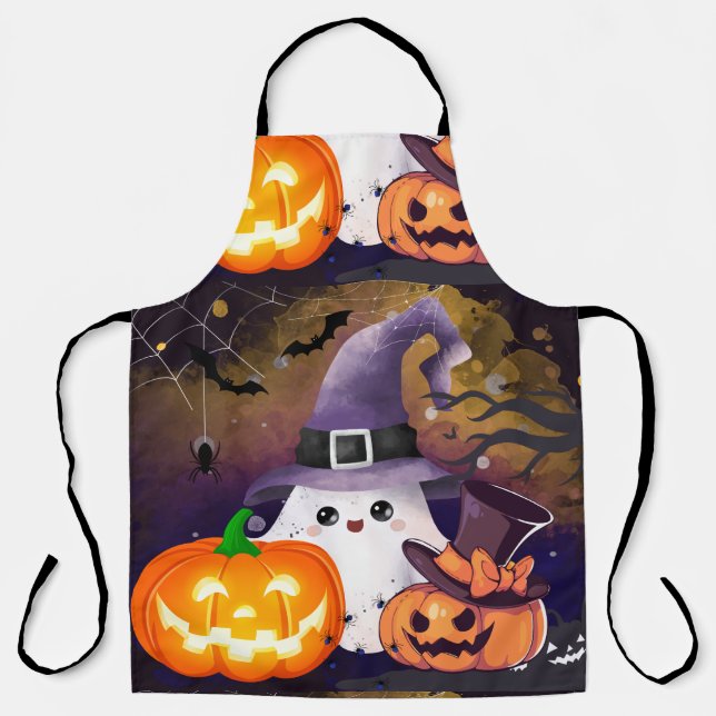 Delantal Dulce Fantasma de Halloween con Sombrero de Bruja  (Anverso)