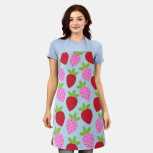 Delantal Dulce patrón de fresa retro lindo rosa rojo azul