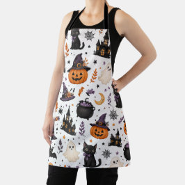 Delantal Dulce patrón sin fisuras de Halloween con gatos ne