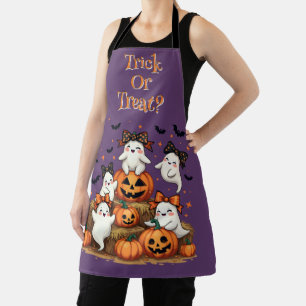 Delantal Dulces Fantasmas de Halloween con Lazos Coquette y