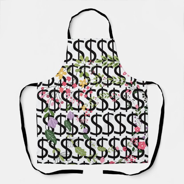 Delantal Duo Tone Dólar $igno Floral Blanco (Anverso)