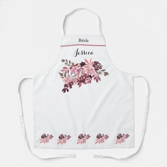 Delantal Duste Rosa Burgundy Floral Apron For Bride (Anverso)