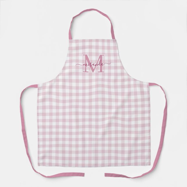 Delantal Dusty Pink Plaid Apron with Monogram & Name (Anverso)