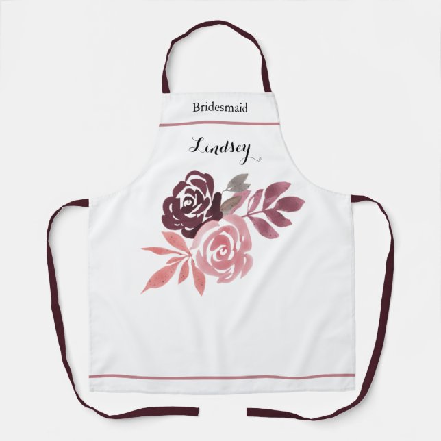 Delantal Dusty Rosa Burgundy Bridesmaid Apron (Anverso)