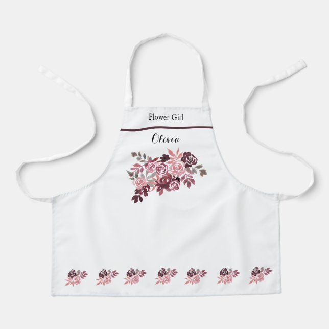 Delantal Dusty Rosa Burgundy Flower Girl Apron (Anverso)