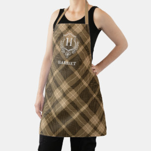 Delantal Earthy Brown Plaid Monograma Nombre