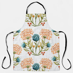 Delantal Earthy Whimsical: Motif de Flor acuarela.