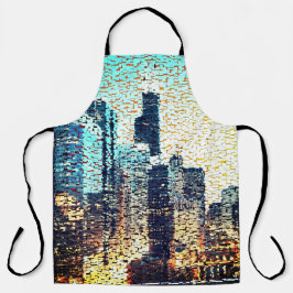 Delantal Edificios de la ciudad azul en estilo mosaico con 